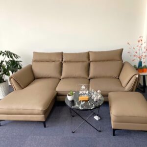 Sofa góc phải chữ L bọc da màu be S04181