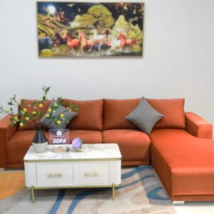 Sofa góc trái nhung màu cam S120104