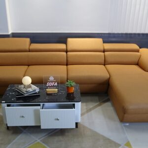 Sofa Góc Trái Da Chống Xước Với Đầu Bật Tùy Chỉnh