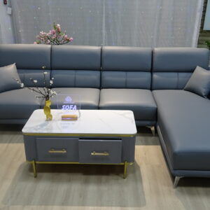 Sofa góc trái da màu xanh xám mã  S023008