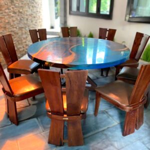 Bộ bàn tròn kèm 8 ghế ăn gỗ me tây BAB03082