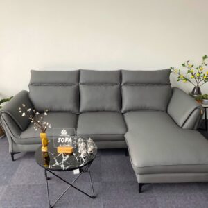 Sofa góc trái chữ L bọc da màu xám S03181