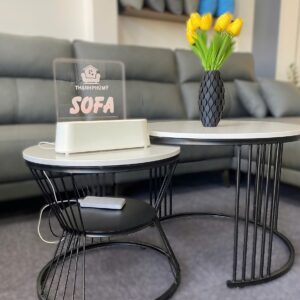 Bàn trà - Bàn sofa đôi mặt đá tròn B01201
