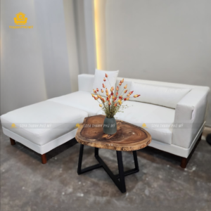 Văng ghế sofa da ba chỗ màu be hiện đại phòng khách căn hộ sử dụng 225VD08