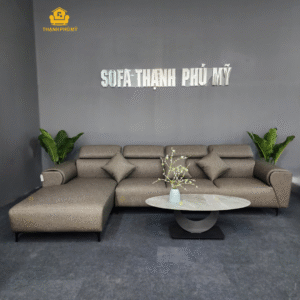 Sofa Góc Da Chống Trầy Cao Cấp Màu Xám Nâu Vân Loang