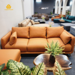 Sofa văng da màu cam 3 chỗ ngồi êm mềm