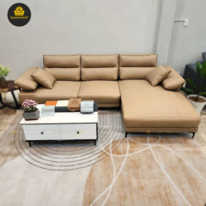 Sofa da góc chữ L TPM tay vịn nâng hạ màu be