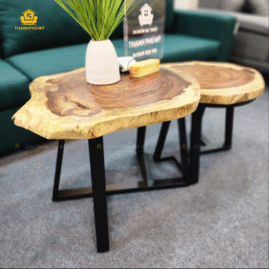 Bàn trà - Bàn sofa mặt thớt gỗ Me Tây tự nhiên