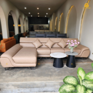 Sofa Góc Da Microfiber Màu Be Vân Loang Tại Buôn Ma Thuột