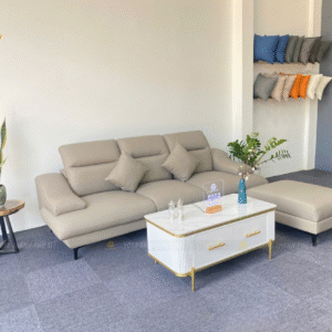 Sofa Văng 3 Chỗ Ngồi Tựa Gật Gù Màu Kem Hiện Đại