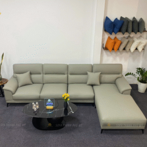 Sofa Góc Da Chống Trầy Màu Xám Ánh Xanh Hiện Đại