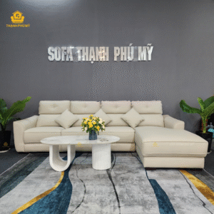 Sofa Góc Da Microfiber Màu Trắng Kem Hiện Đại