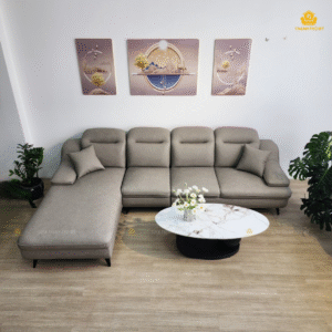 Sofa Góc Đệm Chia 4 Màu Be Loang Tựa Gật Gù Hiện Đại