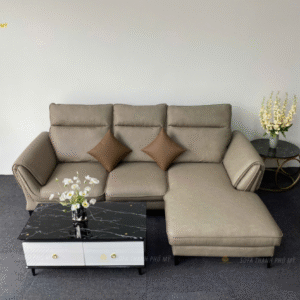 Sofa Góc Da Màu Be Loang Nhẹ Phong Cách Tối Giản