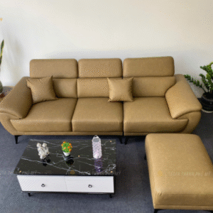 Sofa Văng Da 3 Chỗ (Kèm Đôn) Màu Rêu Hiện Đại
