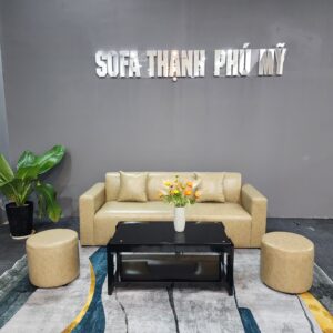 Sofa Văng Da Simili 2m Màu Rêu Sáng Vân Loang – Tặng Kèm 2 Đôn