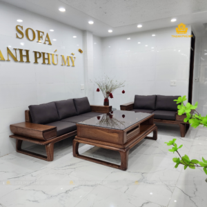 SOFA GỖ ÓC CHÓ (WALNUT) ĐỆM DA MICROFIBER | SOFA GỖ BMT